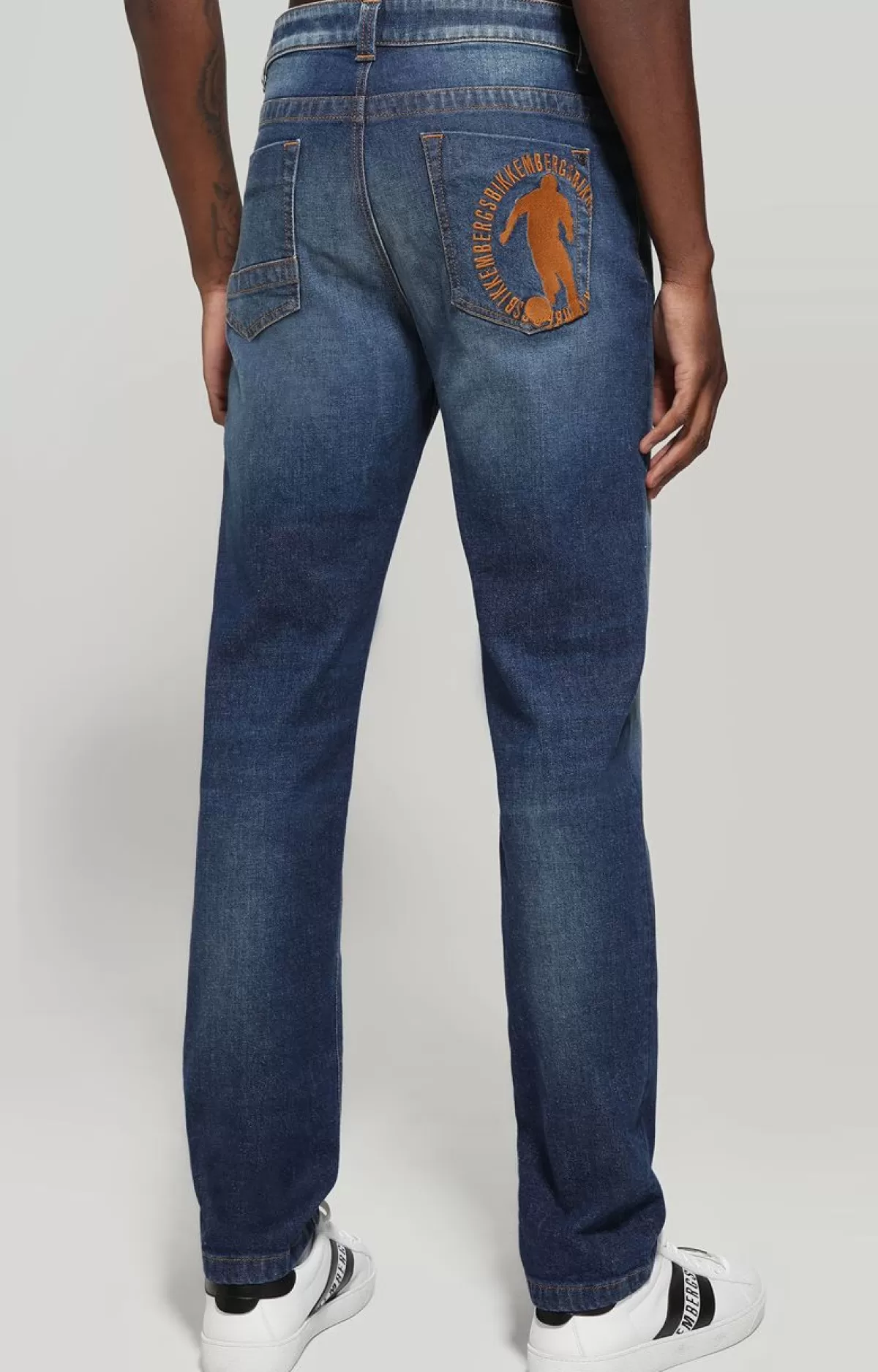 Bikkembergs Men'S Jeans - Regular Fit With Decorated Pockets Blue Denim Cheap