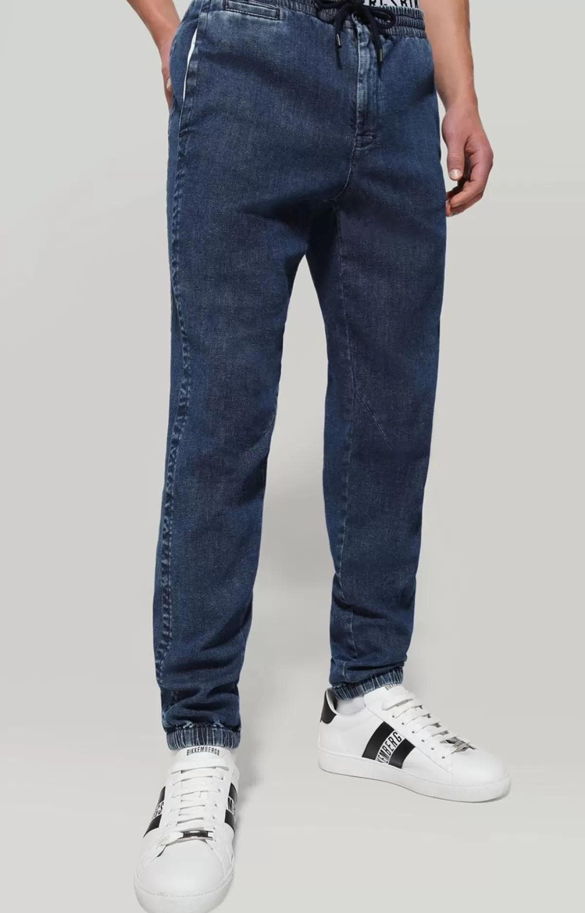 Bikkembergs Men'S Joggers Garment-Dyed Blue Denim Discount