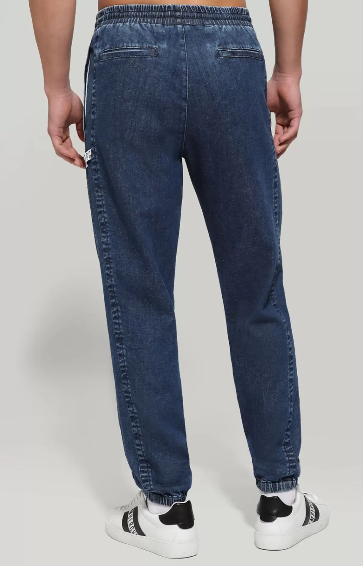 Bikkembergs Men'S Joggers Garment-Dyed Blue Denim Discount